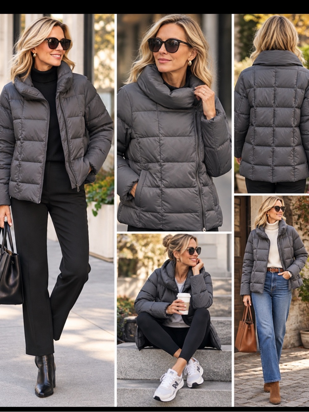 Eileen‎ Fisher Quilted Down Puffer
Jacket Coat Womens  Asymmetrical Zipper.SZ SP